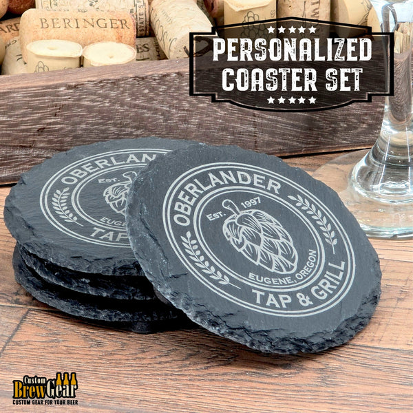 Slate Coaster Set - Hop Edition - Custom Brew Gear
