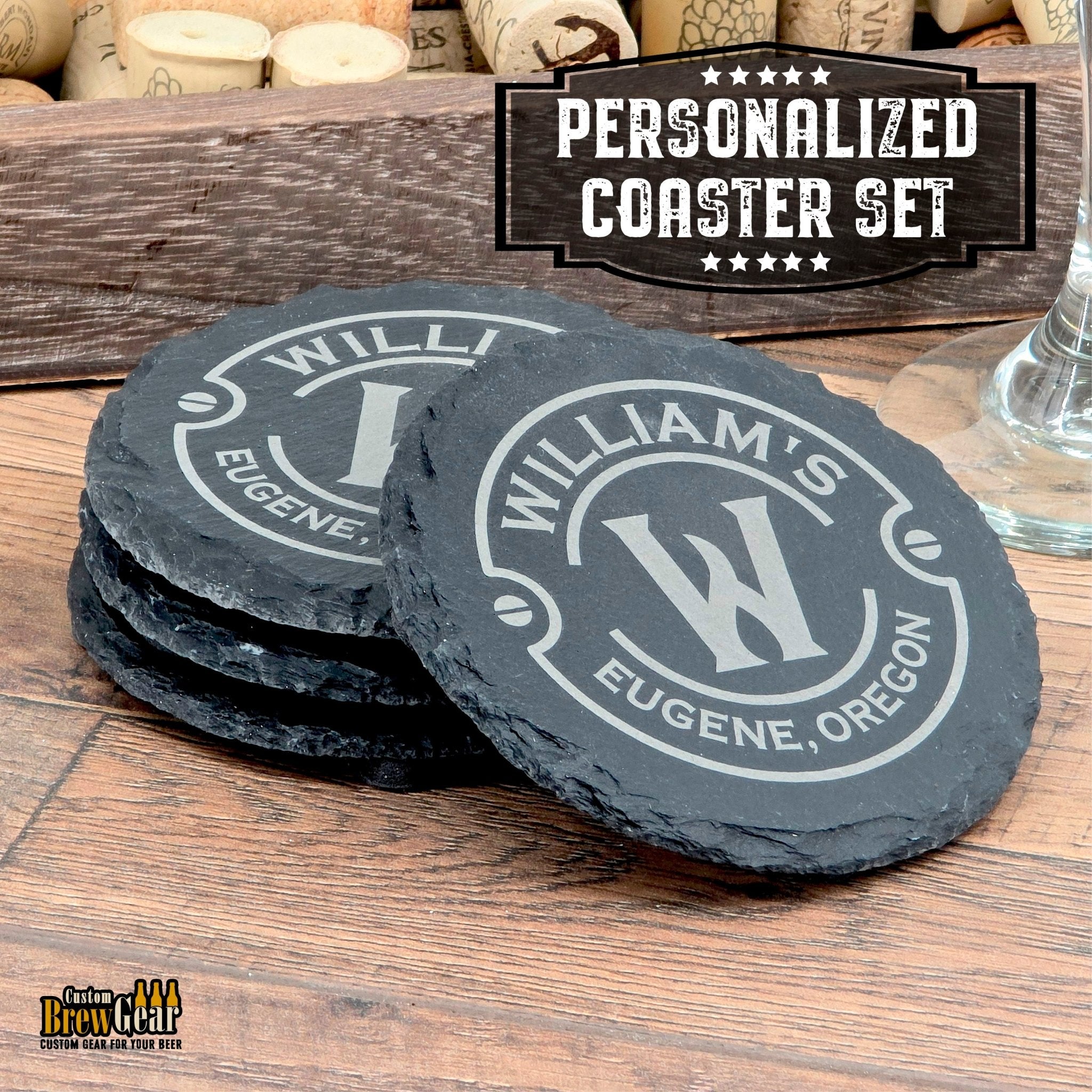 Slate Coaster Set - Monogram Edition - Custom Brew Gear