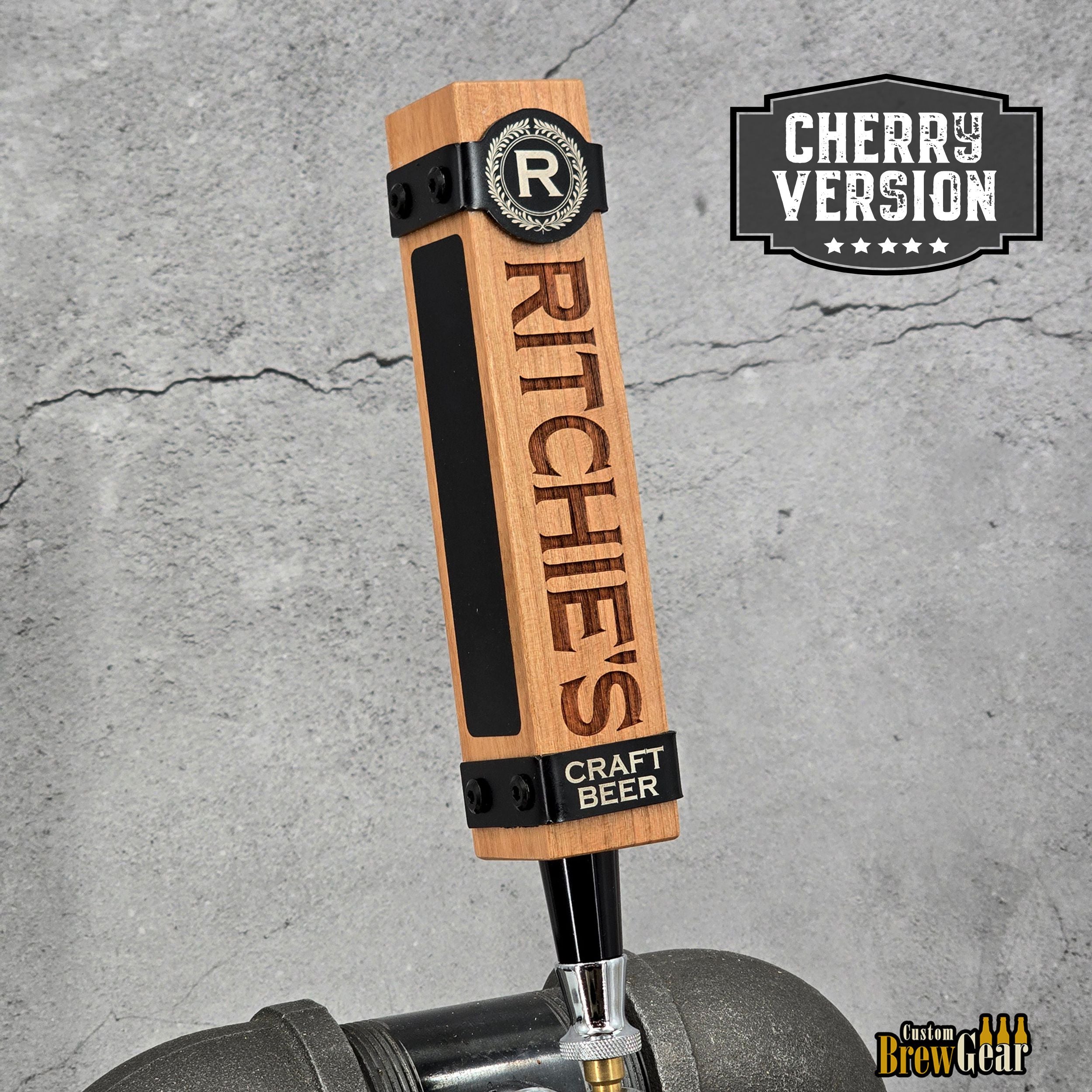 Premium Tap Handle with Stainless Steel Straps – Personalized Walnut or Cherry