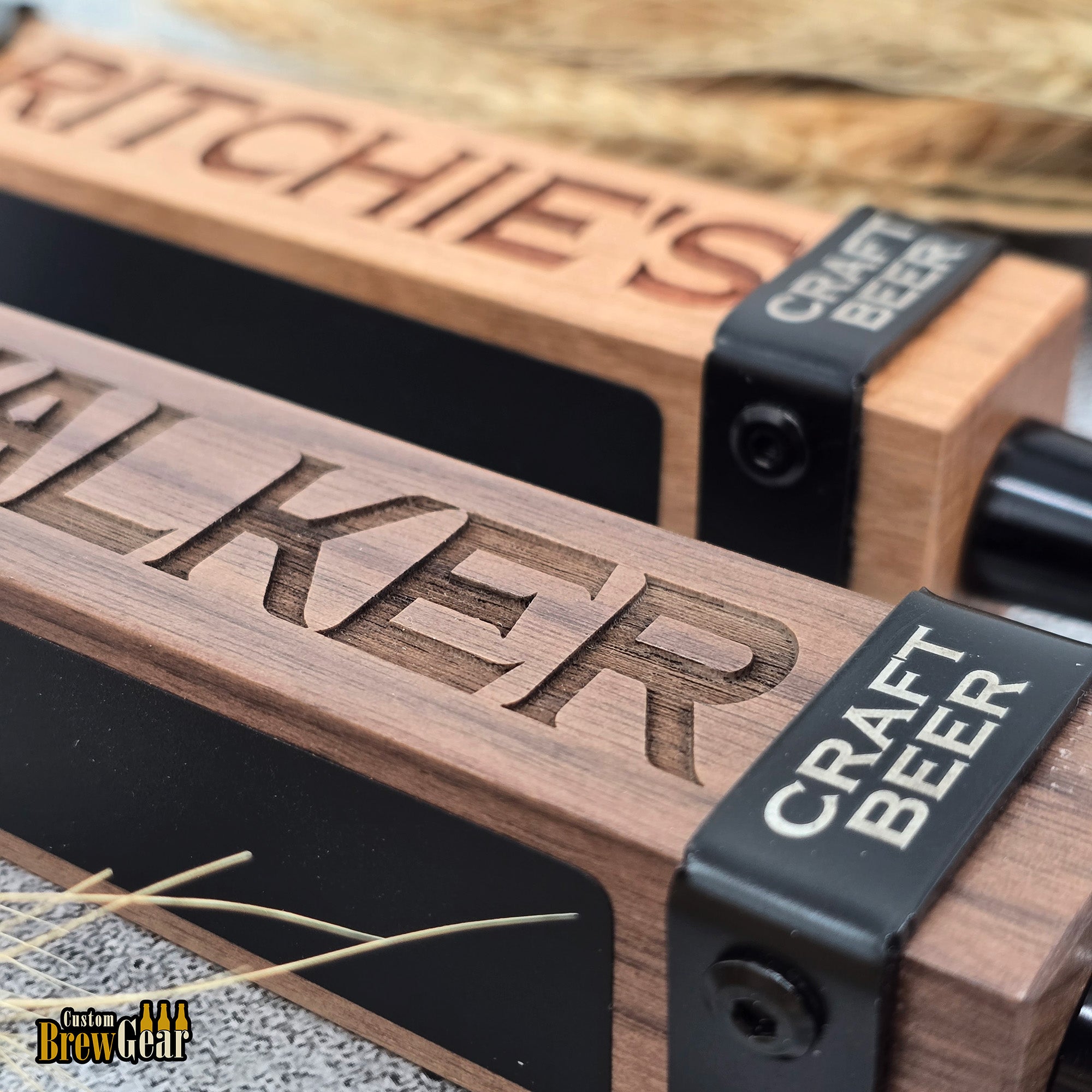 Premium Tap Handle with Stainless Steel Straps – Personalized Walnut or Cherry