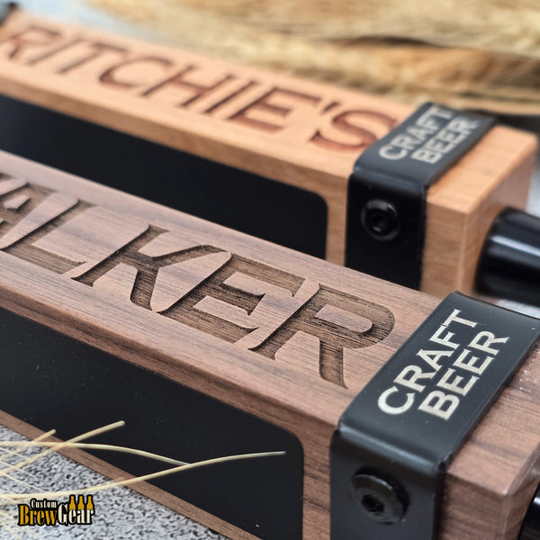 Premium Tap Handle with Stainless Steel Straps – Personalized Walnut or Cherry