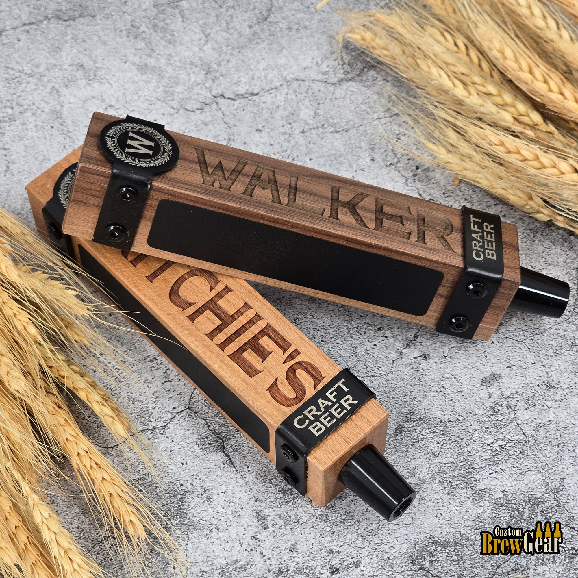 Premium Tap Handle with Stainless Steel Straps – Personalized Walnut or Cherry