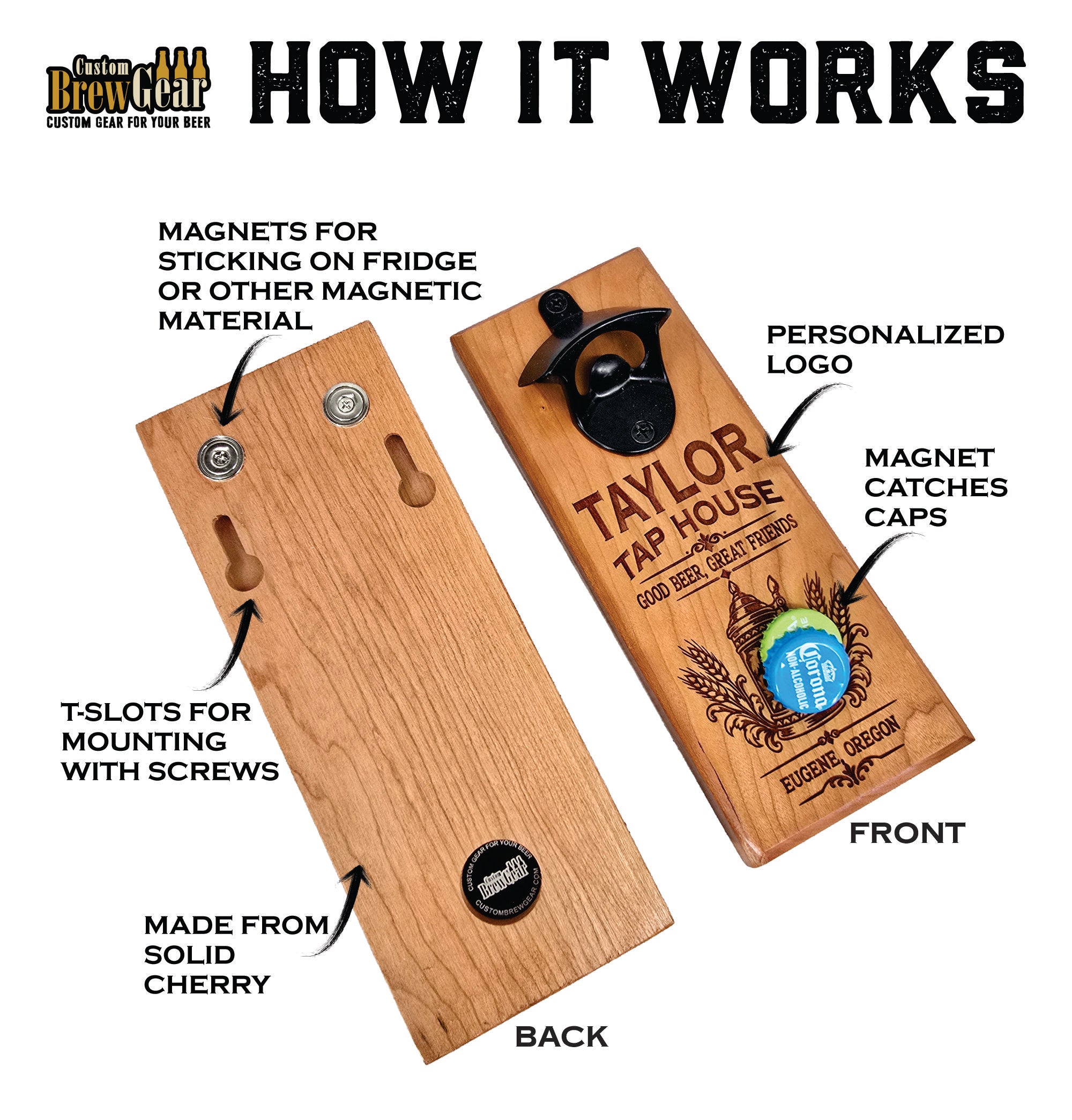 Personalized Magnetic Bottle Opener with Cap Catcher