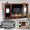 Handcrafted Cherry or Walnut Wood Cork Box Wine Rack with Personalized Acrylic Front