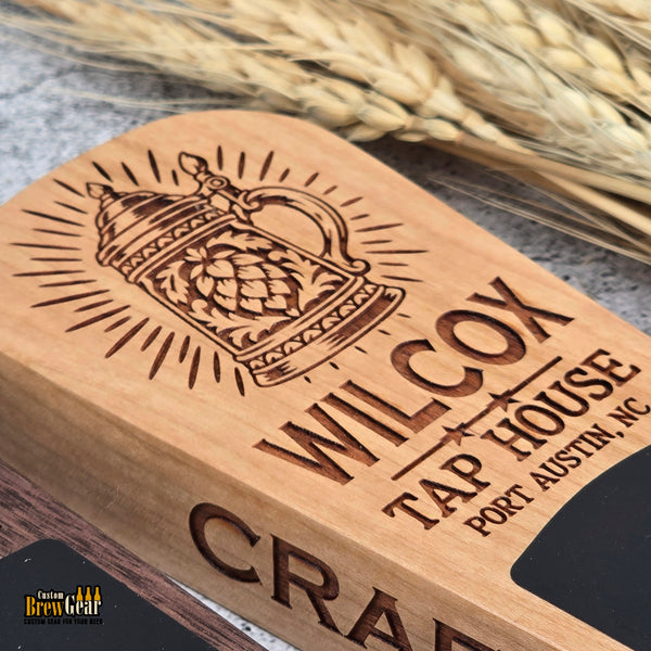 Custom Engraved Paddle Style Tap Handle – Engraved Wood Kegerator Handle with Chalkboard