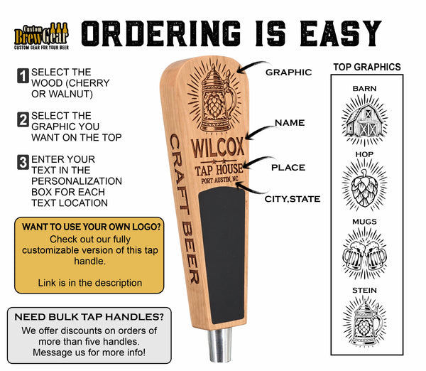 Custom Engraved Paddle Style Tap Handle – Engraved Wood Kegerator Handle with Chalkboard
