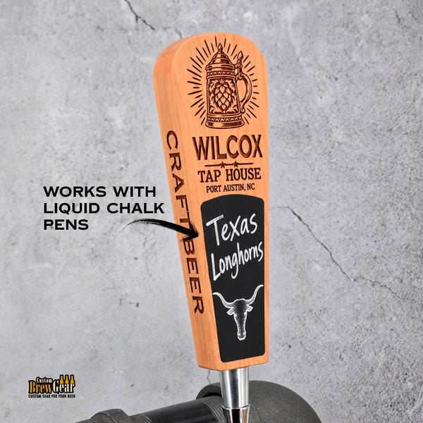 Custom Engraved Paddle Style Tap Handle – Engraved Wood Kegerator Handle with Chalkboard