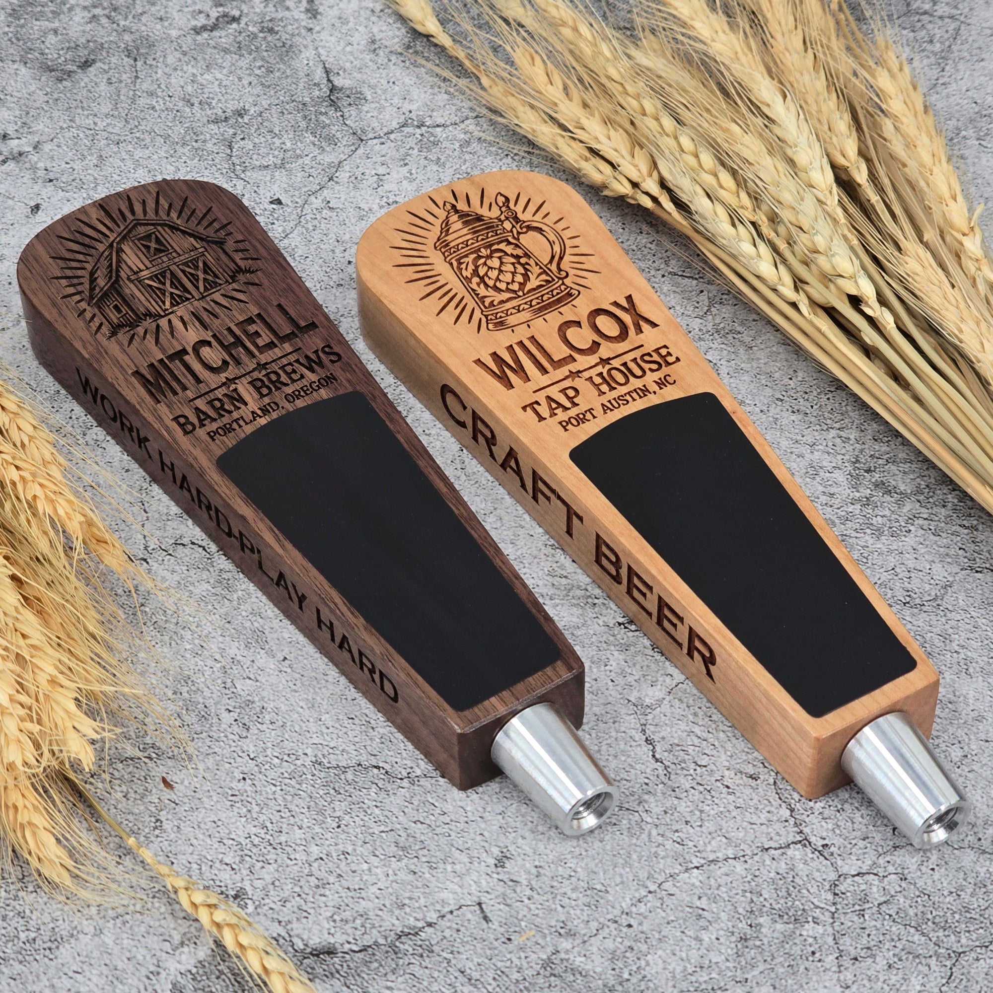 Custom Engraved Paddle Style Tap Handle – Engraved Wood Kegerator Handle with Chalkboard
