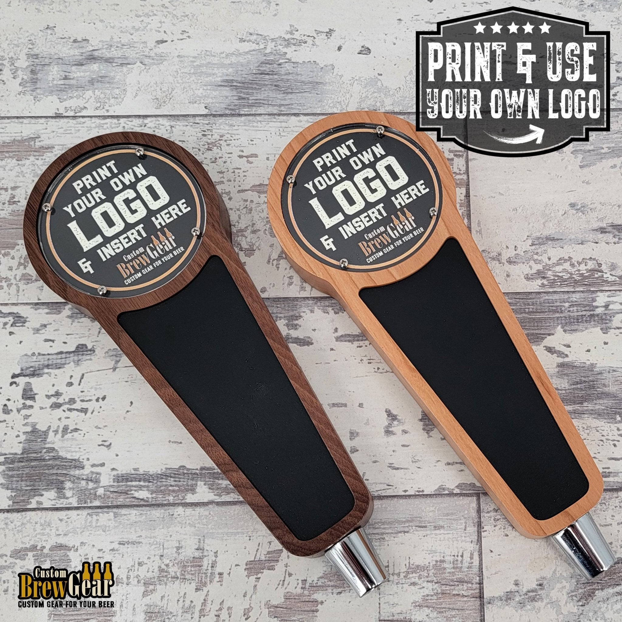 Custom Brew Gear Chalkboard Beer Tap Handle with Changeable Logo - Walnut