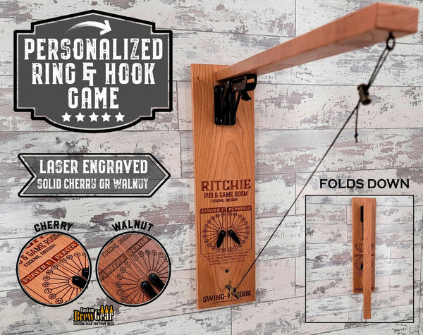 Folding Wall Mount Ring and Hook Game - Solid Cherry Edition - Personalized - Custom Brew Gear