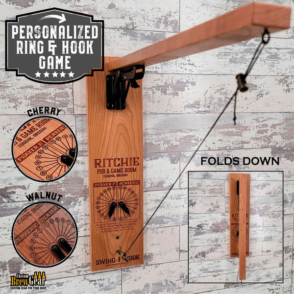 Folding Wall Mount Ring and Hook Game - Solid Cherry Edition - Personalized - Custom Brew Gear