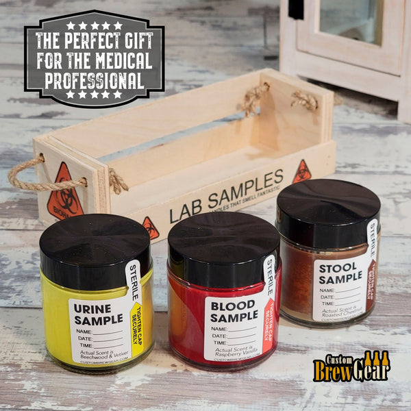 Medical Lab Sample Candles Gift Set in Wooden Crate - Custom Brew Gear