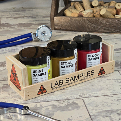 Medical Lab Sample Candles Gift Set in Wooden Crate - Custom Brew Gear