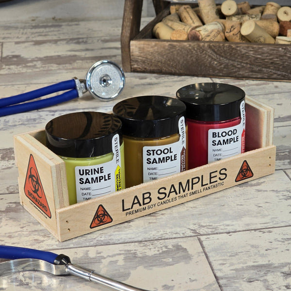 Medical Lab Sample Candles Gift Set in Wooden Crate - Custom Brew Gear
