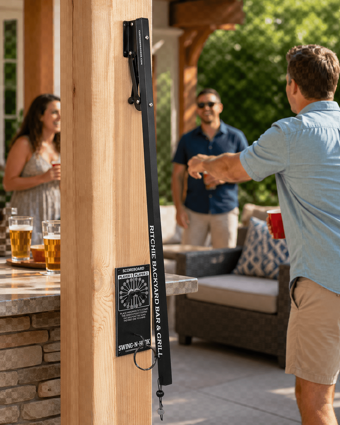 Outdoor - Indoor Folding Ring and Hook | Personalized Bimini Ring Toss Game | Custom Pub Game | Wall Mount Game - Custom Brew Gear