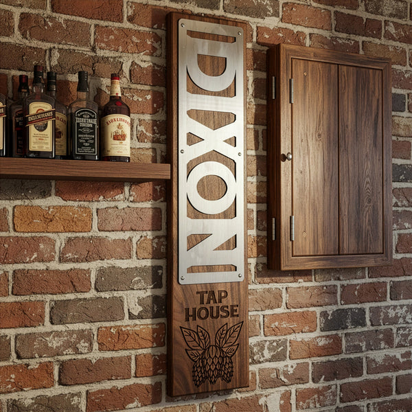 Personalized Bar Sign – Custom Stainless Steel & Wood Tap House Sign - Custom Brew Gear