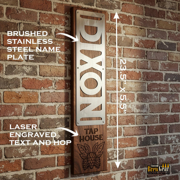 Personalized Bar Sign – Custom Stainless Steel & Wood Tap House Sign - Custom Brew Gear