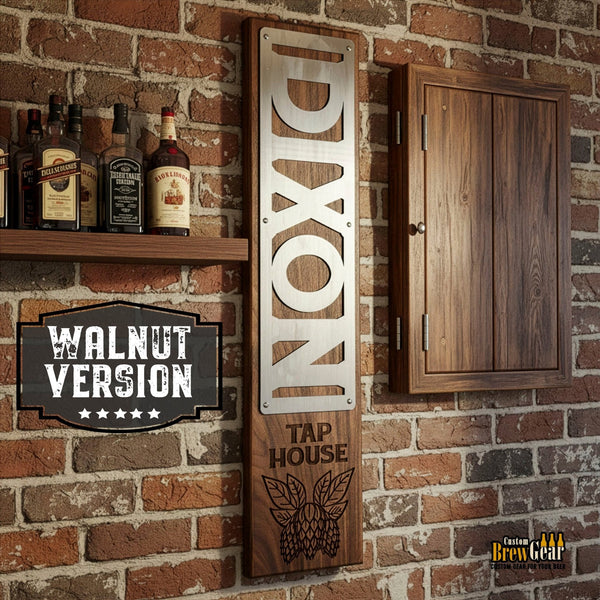 Personalized Bar Sign – Custom Stainless Steel & Wood Tap House Sign - Custom Brew Gear