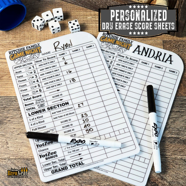 Personalized Dry Erase Dice Game Score Sheet - Custom Brew Gear