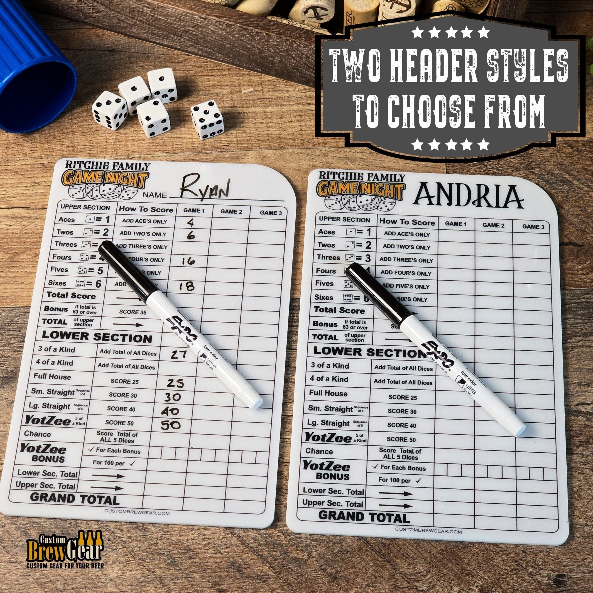 Personalized Dry Erase Dice Game Score Sheet - Custom Brew Gear