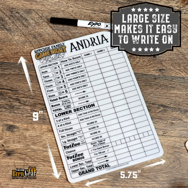 Personalized Dry Erase Dice Game Score Sheet - Custom Brew Gear