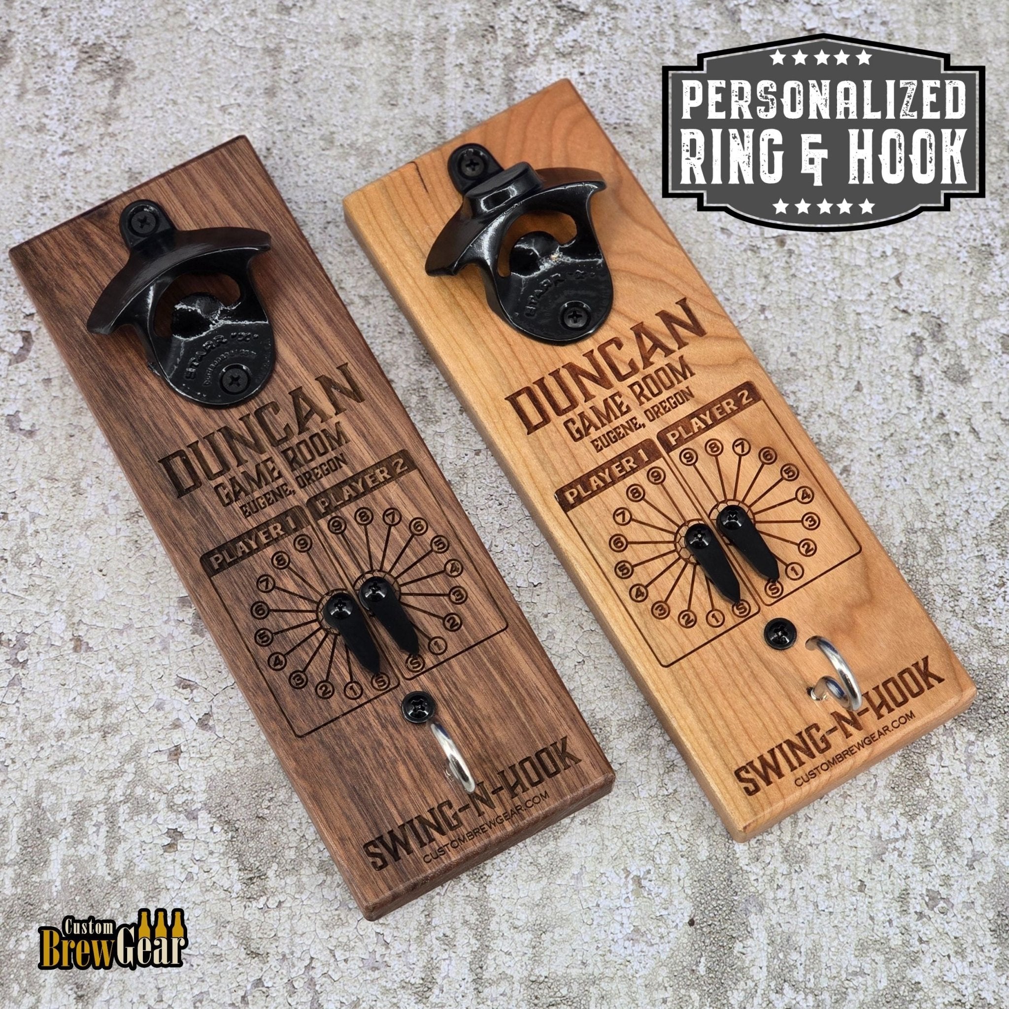 Personalized Ring & Hook Game with Scoreboard and Bottle Opener - Custom Brew Gear