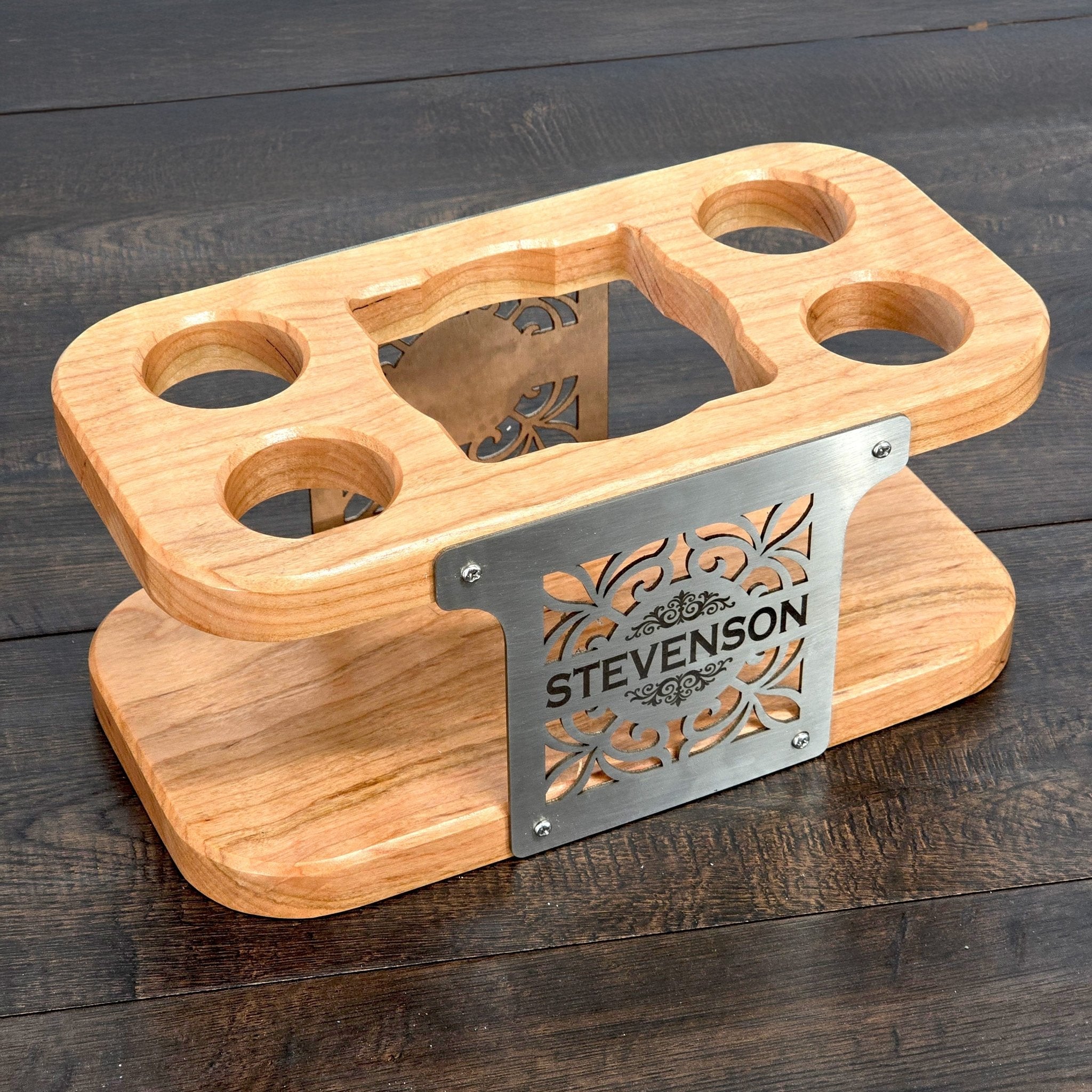 Personalized Whiskey or Tequila Bottle & Shot Glass Stand - Custom Brew Gear