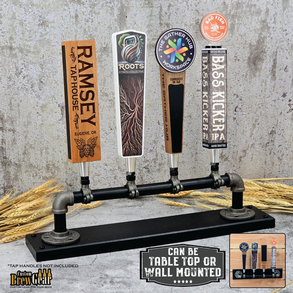 Rustic Black Pipe Tap Handle Display - Custom Brew Gear