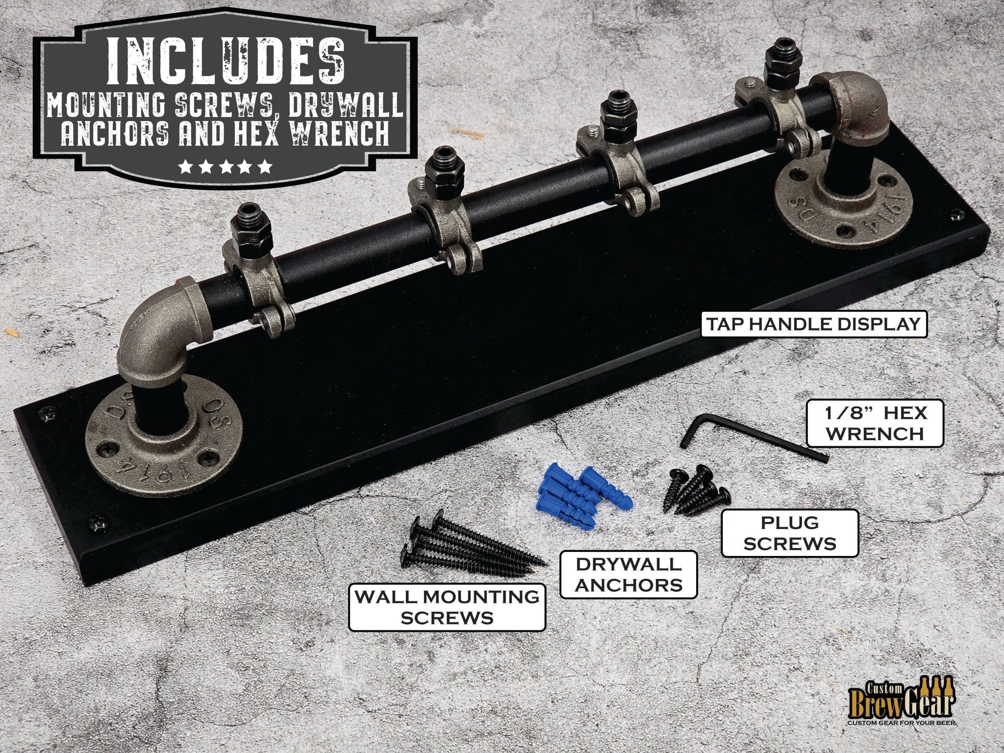 Rustic Black Pipe Tap Handle Display - Custom Brew Gear