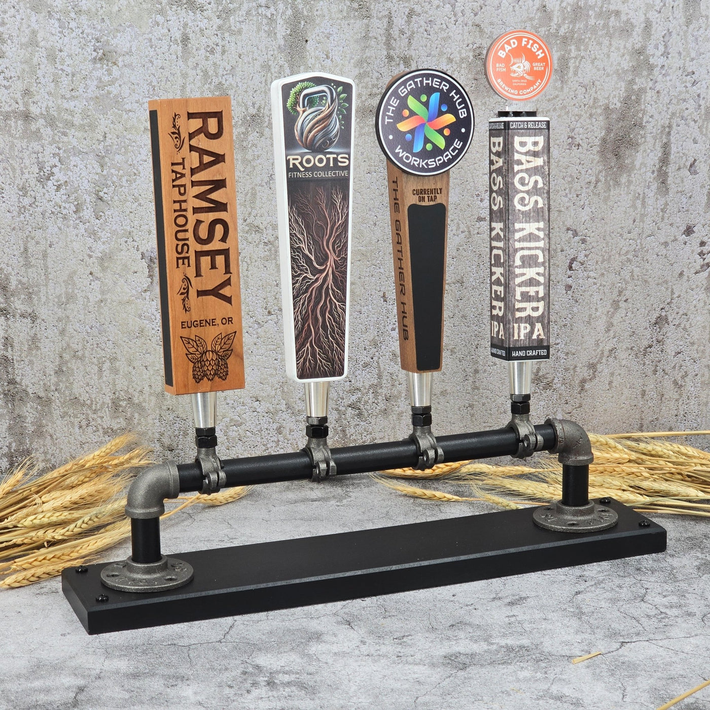 Rustic Black Pipe Tap Handle Display