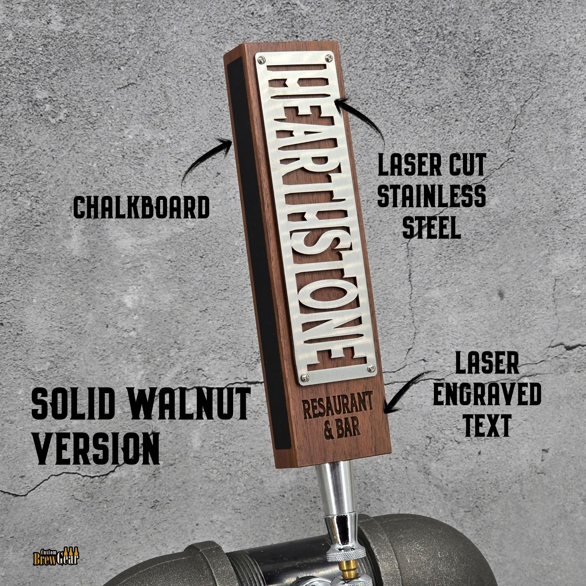 Signature Plate Wide Tap Handle – Personalized Stainless Steel - Custom Brew Gear