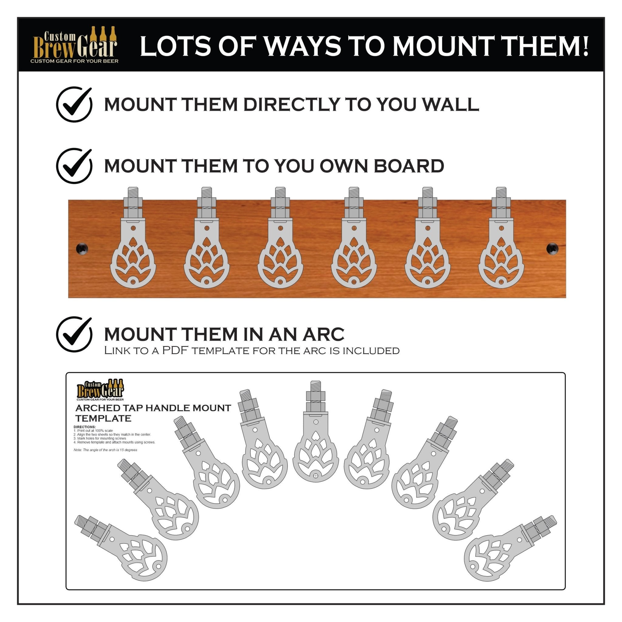 Stainless Steel Tap Handle Display Mount - Custom Brew Gear