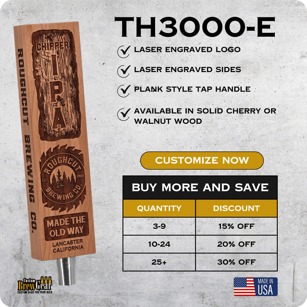 TH3000 - E Engraved Plank Style Custom Tap Handle - Custom Brew Gear
