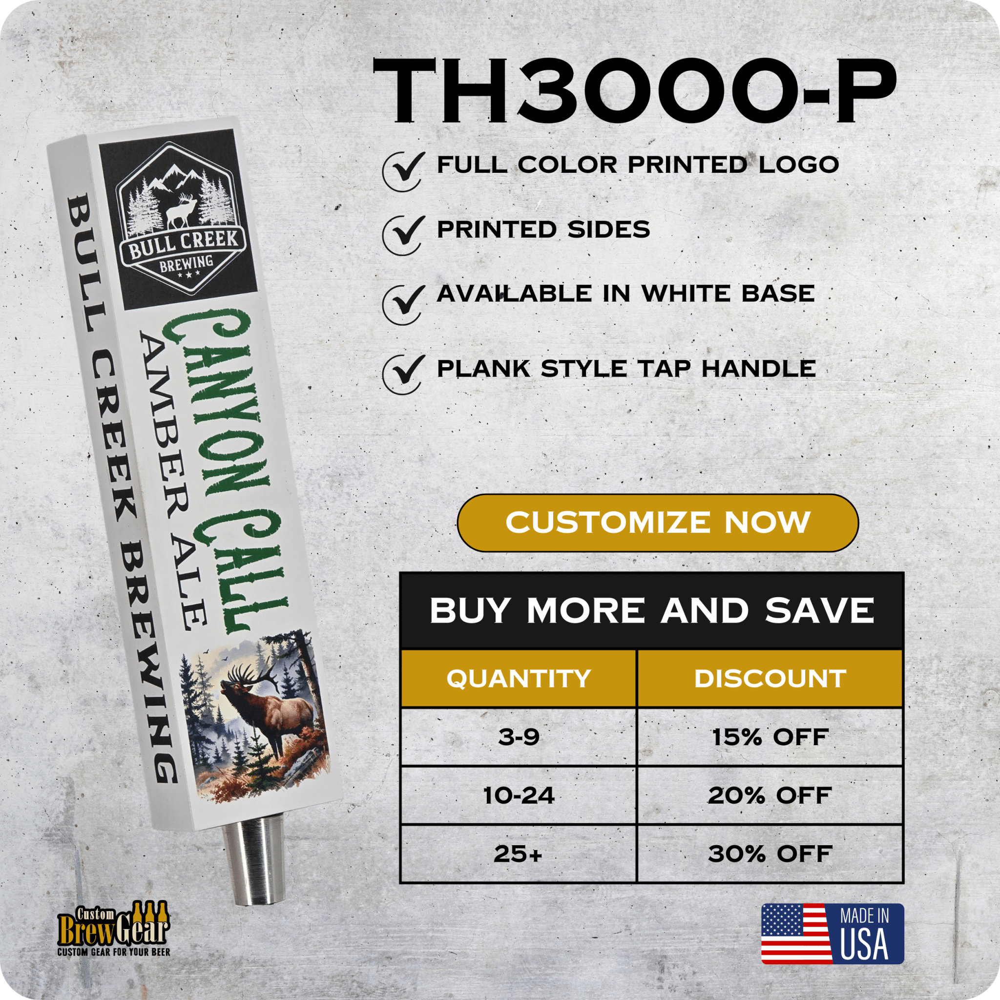 TH3000 - P Full Clor Plank Style Tap Handle - Custom Brew Gear