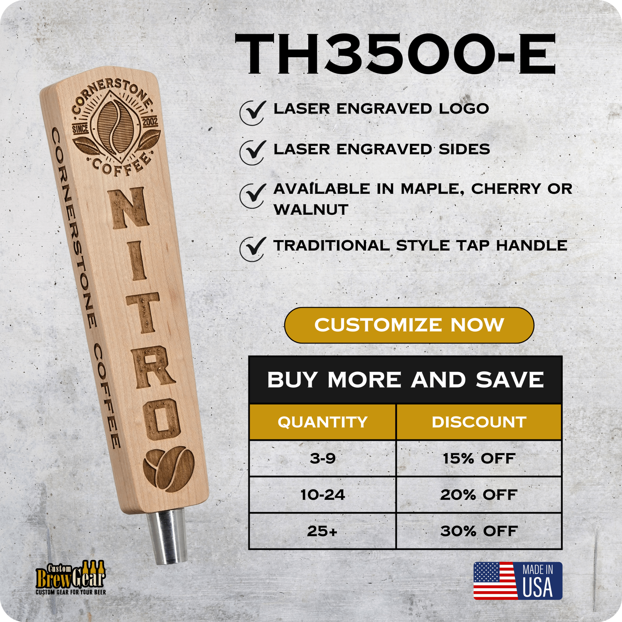 TH3500 - E Engraved Custom Tap Handle - Custom Brew Gear