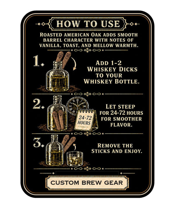 Whiskey Dicks Roasted American Oak Whiskey Aging Sticks - Custom Brew Gear